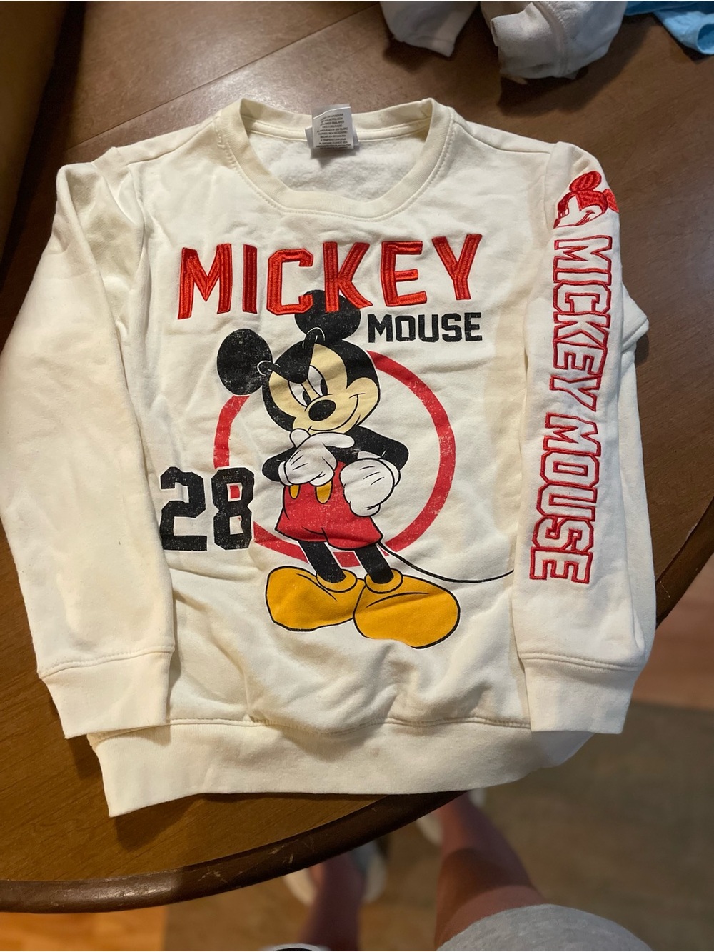 Disney Cream Sweatshirt with Mickey Mouse Graphic and Red Accents